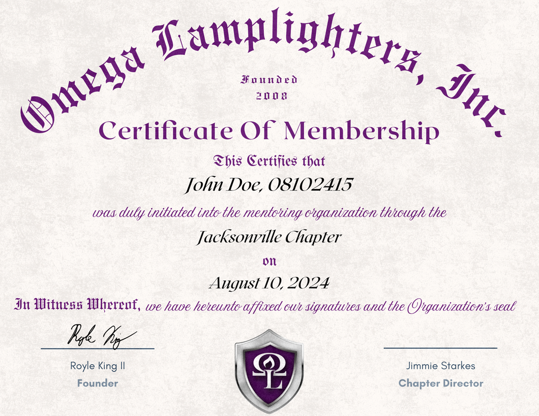 Omega Lamplighters Official Certificate